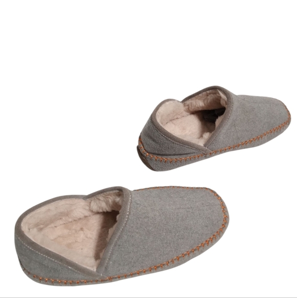 EMU Australia Gray Fabric Unisex Slippers Orange Stitch Moc Indoor Shoes W/7 M/6 - Picture 3 of 7